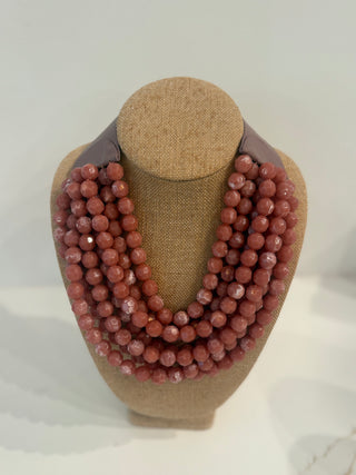 Multi Strand Beaded Necklace, Dark Pink