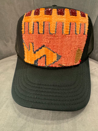Trucker Hat, Dark Green with Orange & Red