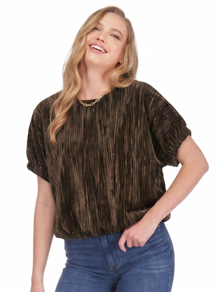 Cinched Sleeve Top, Brown