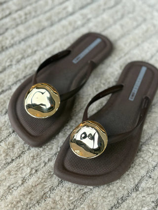 Brown & Gold Puff Art Sandal